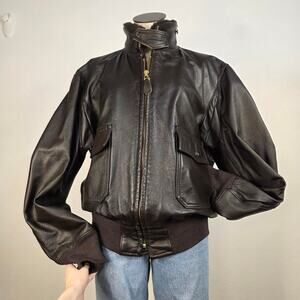 VINT Sportys Pilot Shop Leather Bomber Jacket 2A High Neck Collar Size 44 Goat